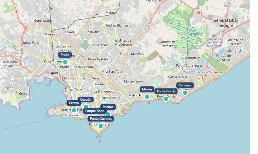 Mapa de cobertura de Vivam en Montevideo